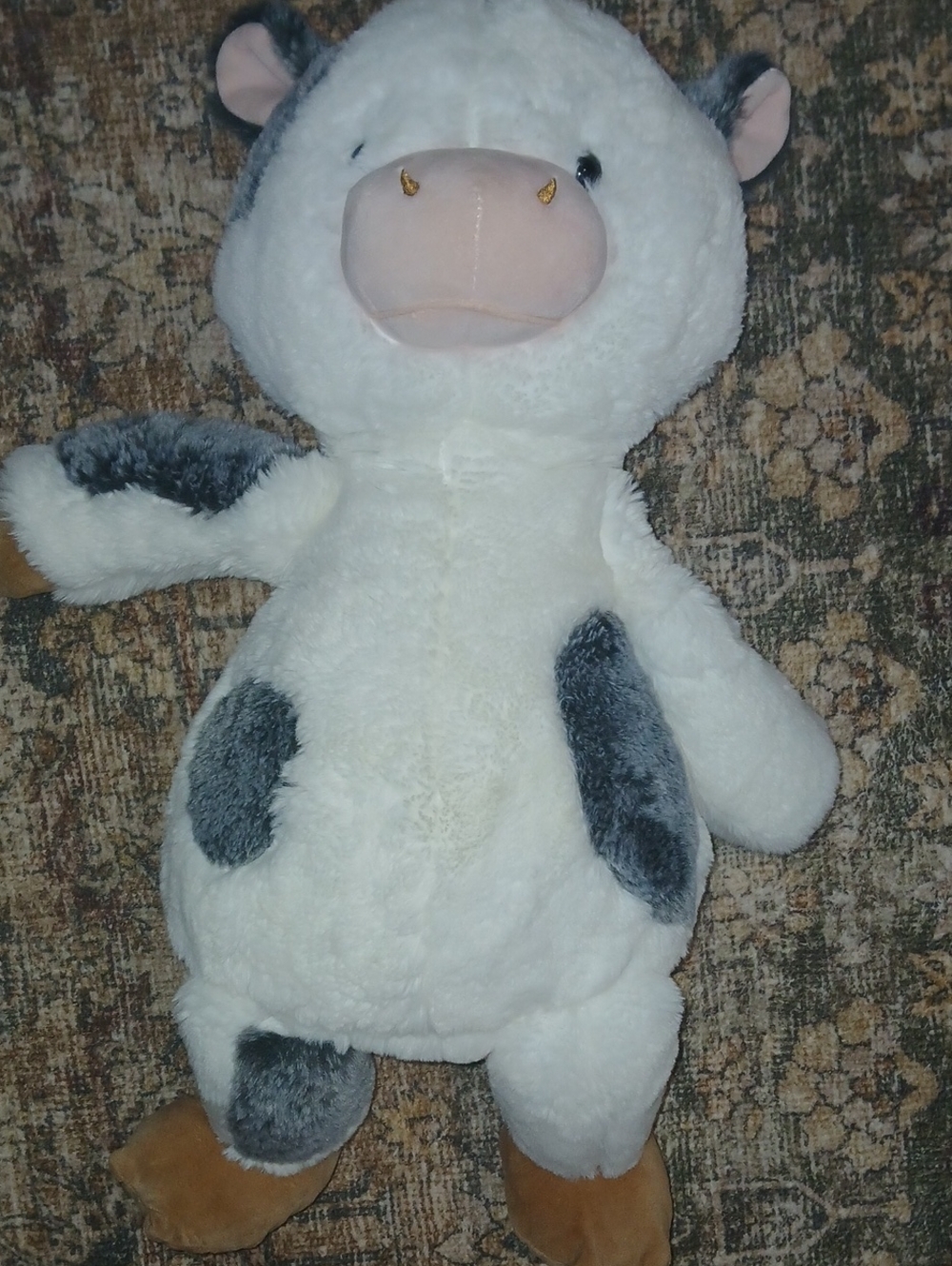 Medium Sized Plush Cow Stuffed Animal Toy - White and Gray